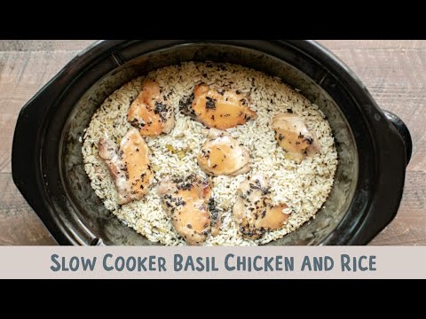 🌿🔥 Slow Cooker Basil Chicken and Rice 🍗🍚 Fresh, Flavorful, and Easy! ✨🍴