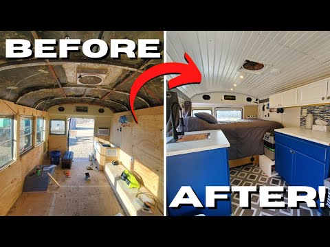 Husband and wife convert a 20 year-old school bus! | Skoolie Conversion DIY | Time Lapse