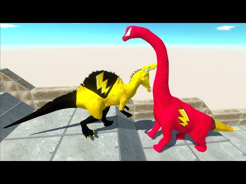 FLASH BRACHIOSAURUS vs SPIDERMAN SPINO DEATH CLIMB - Animal Revolt Battle Simulator