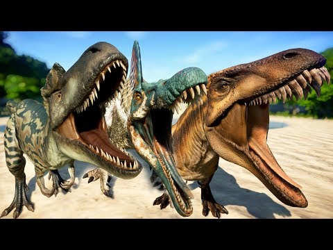 Spinosaurus Vs Acrocanthosaurus Vs Albertosaurus Fight - Hunting In Desert Environment