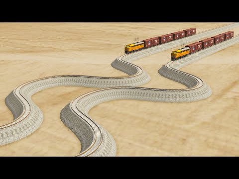 Impossible Weird Snake Shape Rail Tracks Vs Trains Crossing - BeamNG.Drive