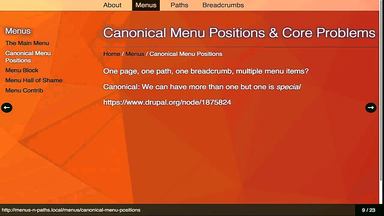 DrupalCon Barcelona 2015: Perfecting Drupal IA: Harmonious Menus, Paths, and Breadcrumbs