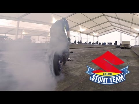 Amazing rolling Burnout with Suzuki GSR 750 by Bleuk Motorcycle Stunts Team