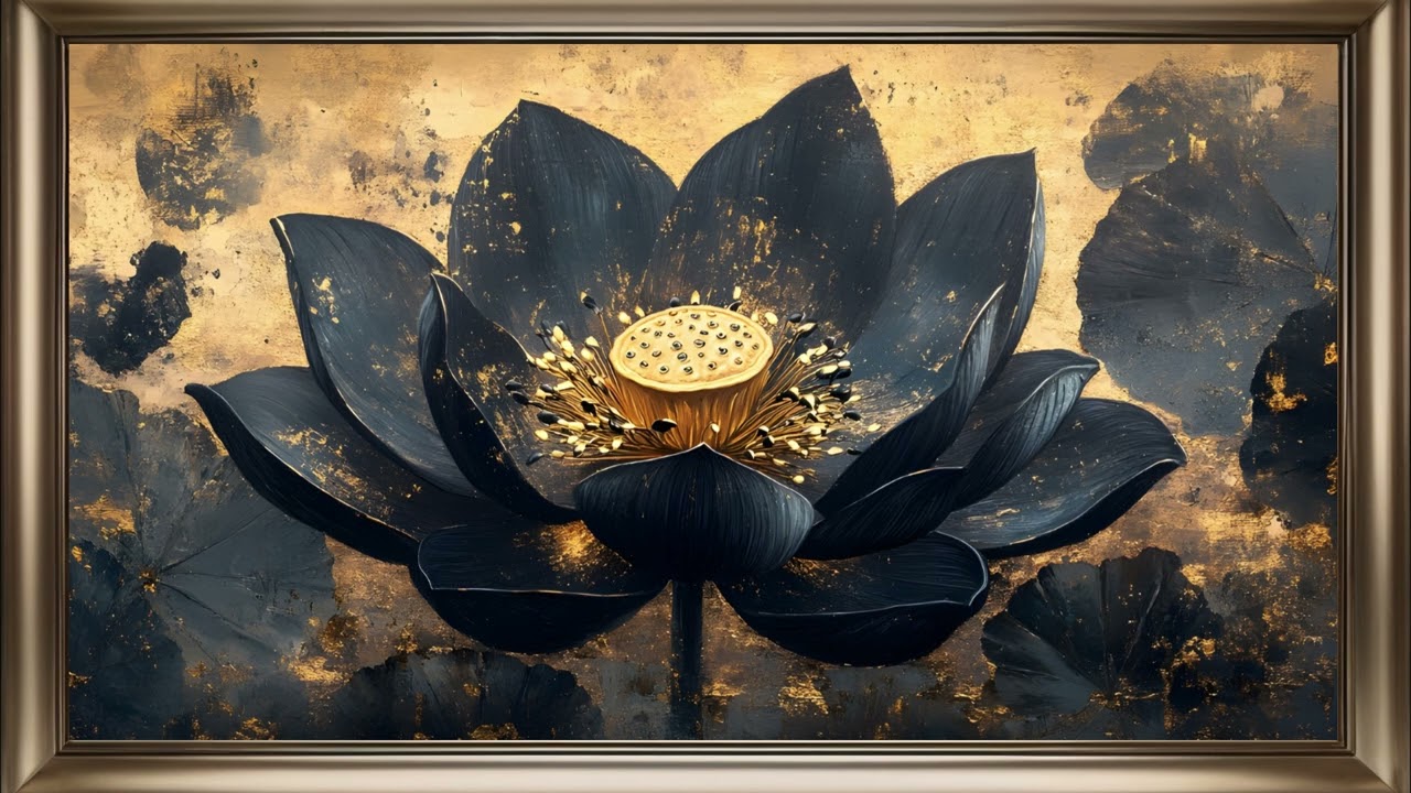Black & Gold Lotus Painting | Frame TV Art Elegant Background For Your TV Screen 🖤