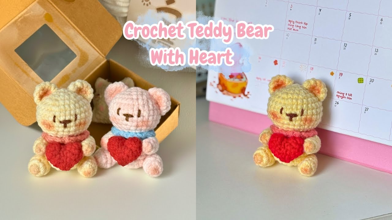 Crochet Teddy Bear with Heart Keychain | Valentine Handmade Gift | Step-by-Step Tutorial