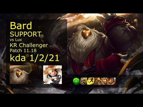Bard Support vs Lux - KR Challenger 1/2/21 Patch 11.18 Gameplay // [롤] 바드 vs 럭스 서폿