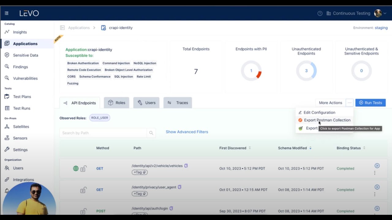 Instant postman collection for all production APIs using Levo.ai