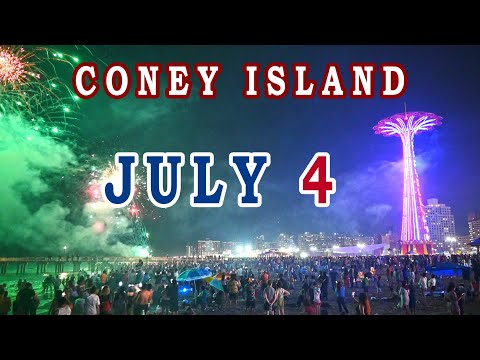 Coney Island beach walk on 4th of July with fireworks show, 7/4/2023