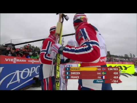 Northug VS Halfvarsson (swedish comments) finish for men's relay GOLD VM Falun 2015