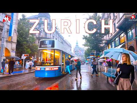 Zurich, Switzerland – Stormy Walk in Heavy Rain | Peaceful & Beautiful  4K 🇨🇭