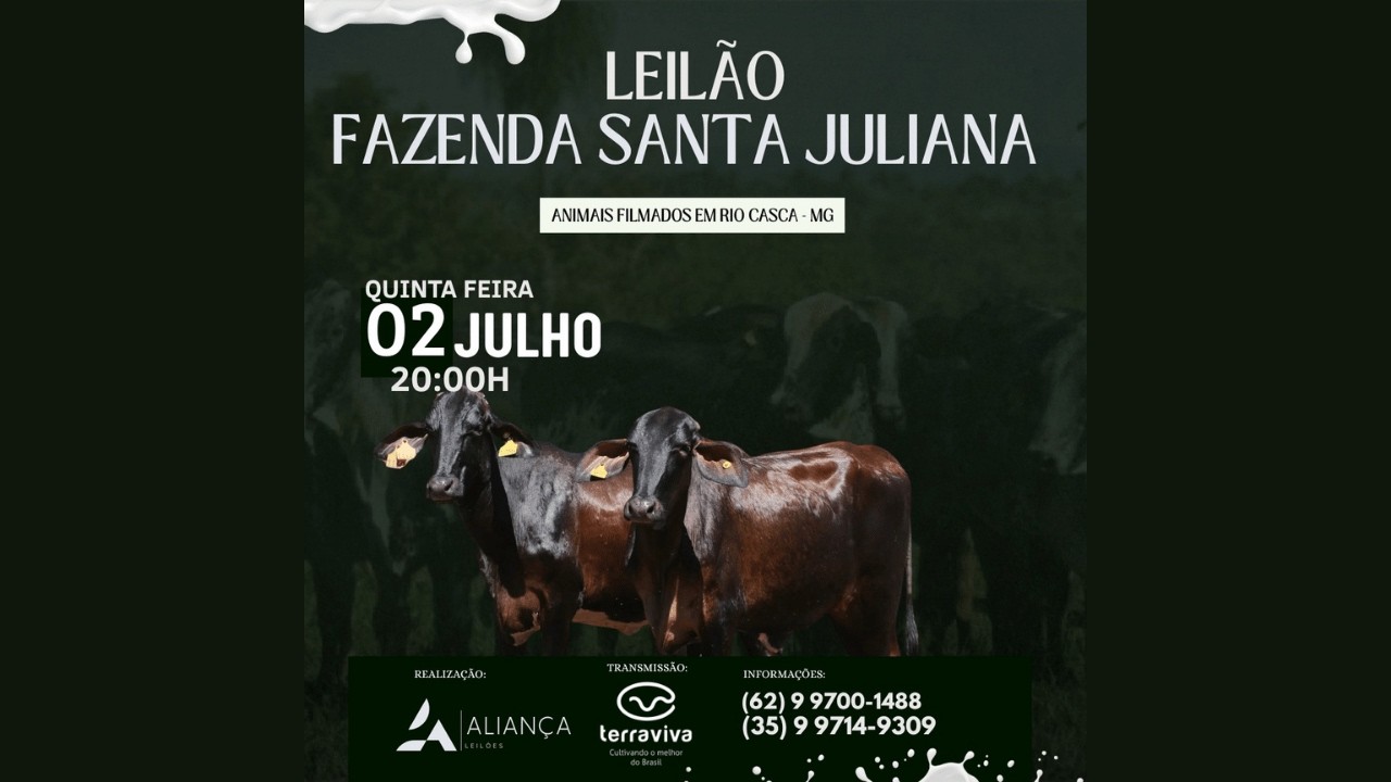 LEILÃO FAZENDA SANTA JULIANA | 02/07/2026 – 20H