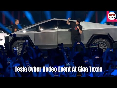 Cybertruck and Elon Musk at Tesla Cyber Rodeo Event At Giga Texas