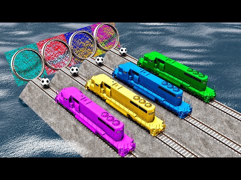 Trains vs Portal Trap; Round Crossroad; Giant Water Pit; Train – BeamNG.Drive