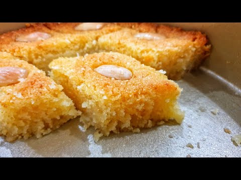Basbousa - Famous Middle Eastern Dessert - Traditional Turkish Sweet - Easy Eggless Semolina Cake