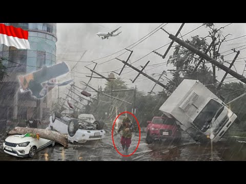 Disasters are causing chaos in Indonesia today! Building destroyed by strong winds in Sidoarjo