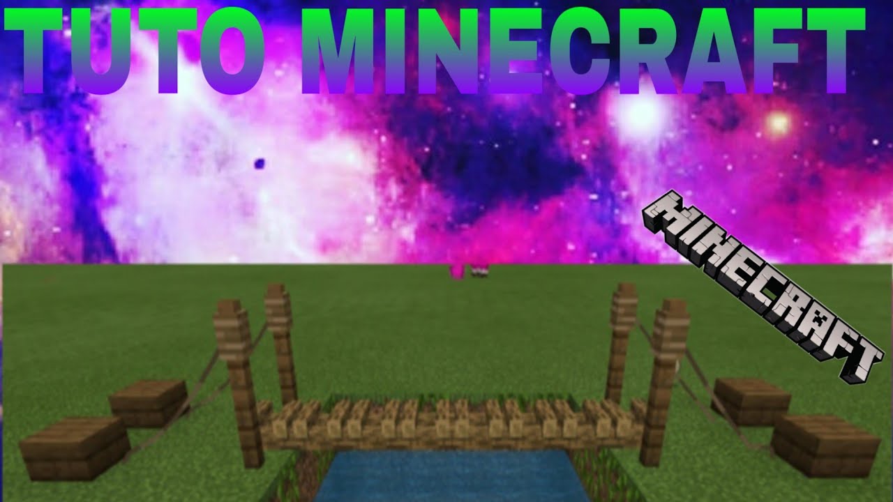 Tuto pont suspendu Minecraft, vue d'ensemble du résultat final avec tablier en bois et chaînes en arc