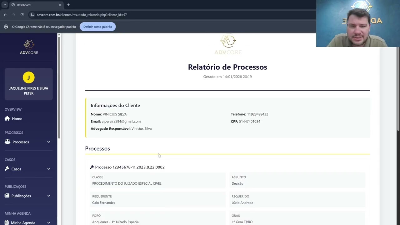Relatório de Processos com IA no AdvCore Academy | Sistema Jurídico AdvCore