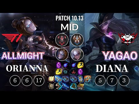 T1 Allmight Orianna vs JDG Yagao Diana Mid - KR Patch 10.13