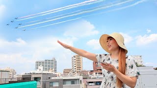 【速報】空にオリンピックカラー！スタジオの屋上でブルーインパルス見たよー