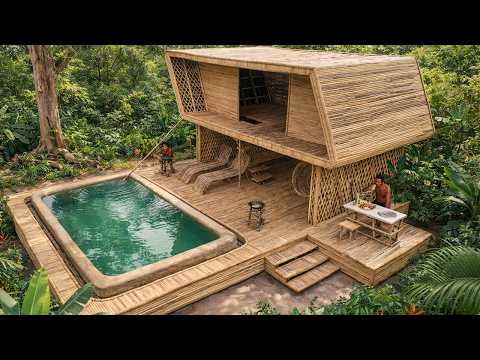199 Days Building a Private Bamboo Villa with private Jungle Pool ,No Machines
