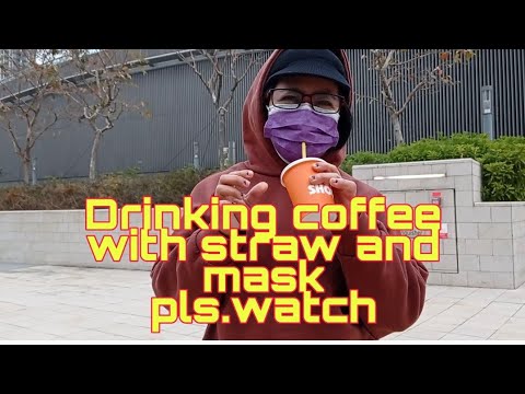 Funny challenge drinking hot coffee with mask