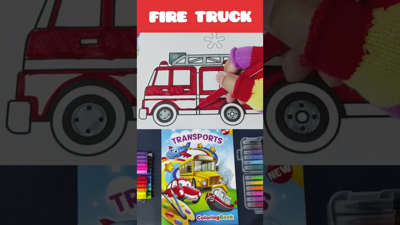 Let's color this fire truck! | Coloring Transports Book for Kids and Beginners 🖍️ #colors #firetruck