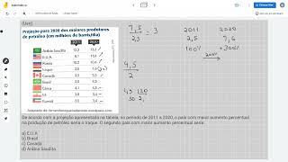 (Uerj) De acordo com a projeção apresentada na tabela, no período de 2011 a 2020, o país com maior