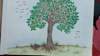 how to draw a neem tree drawing  step by step.