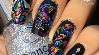 Peacock Stained Glass Stamping Nail Art