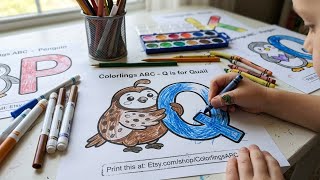 Q is for Quail 🐦 Letter Q Coloring Page | ABC Animal Coloring for Kids