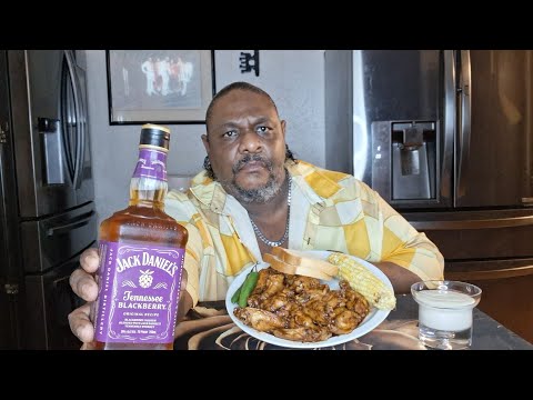 Spicy Buffalo Wings and corn on the cob. I'm trying that JACK DANIEL'S BLACKBERRY FOR THE FIRST TIME