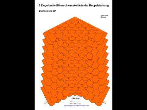 Biberschwanzkehle eingebunden, Doppeldeckung 3 -Ziegel breit,  Dachneigung 60°