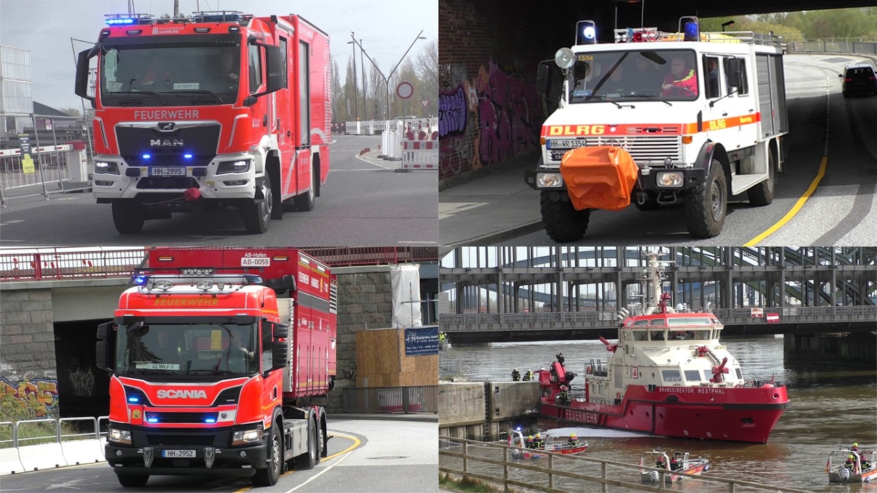 [Boot brennt auf der Elbe / Neuer SEG-T!] Einsatzfahrten zum Bootsbrand in der Hamburger Hafencity