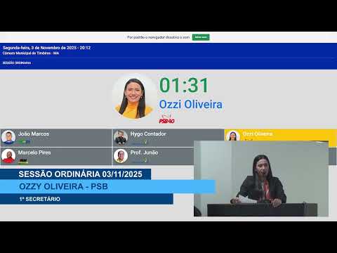  SESSÃO DIA 03/11/2025 – PRONUNCIAMENTO DA VEREADORA OZZY OLIVEIRA