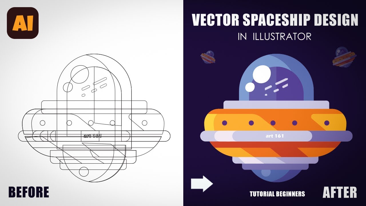 Illustrator Beginner Tutorial - Vector ufo design