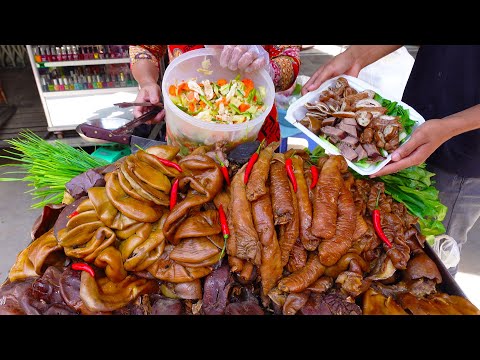So mouth-watering! Khmer Street Food MUKBANG "Braised Pork Organs, Kuy Teav & Fresh Sugarcane Juice