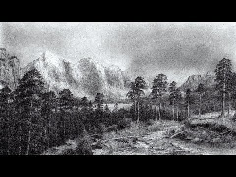 Drawing Scenery of Mountains and Trees with Pencil | Time Lapse