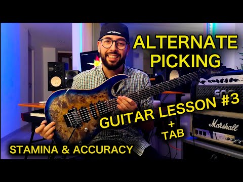 ALTERNATE PICKING GUITAR LESSON #3 | HOW TO DEVELOP STAMINA AND ACCURACY (TABS) | RICCARDO GIOGGI