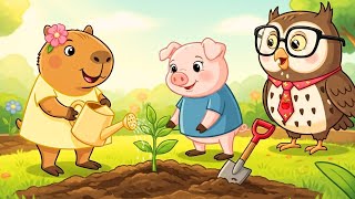 Luna a capivara e Zila a zebra🌱 O Dia de Plantar Árvores 🍎 Desenho Educativo Infantil