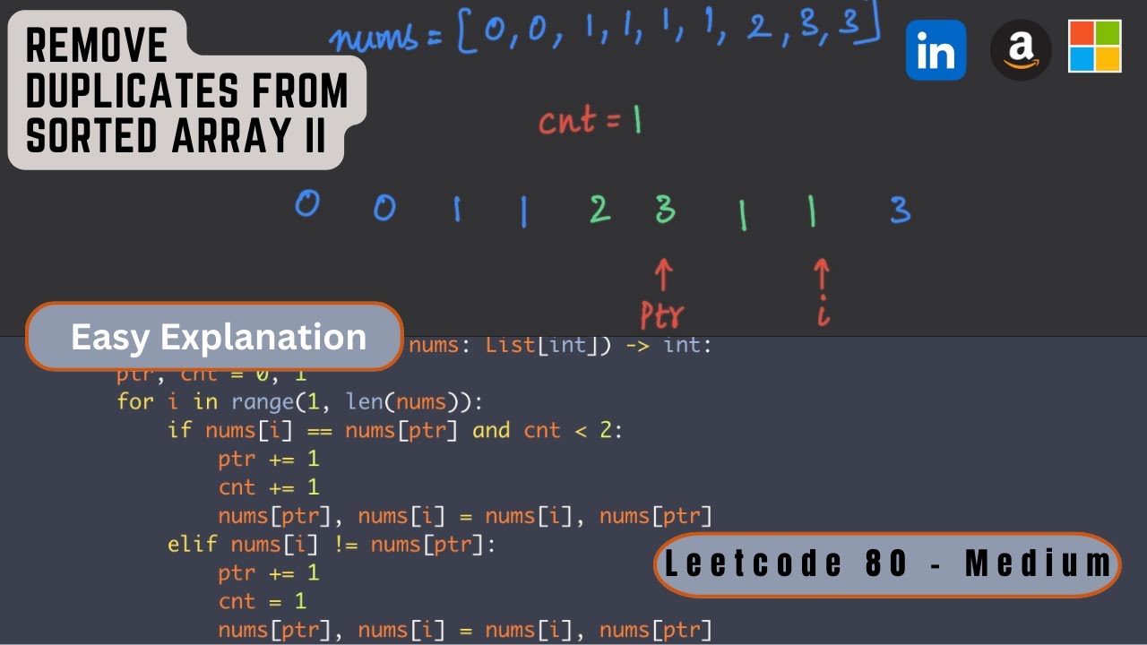 Remove Duplicates from Sorted Array II | Array | Python | LeetCode 80 | Top Interview 150