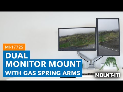 Mount-It Dual Monitor Mount with Gas Spring Arms with Clamp and Grommet Base Installation Options