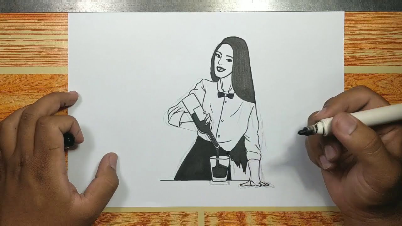 How to draw BARTENDER step by step