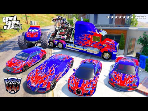 GTA 5 - Stealing Transformers Movie Optimus Prime Luxury Cars With Franklin | (Real Life Cars #28)