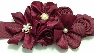 Cintillo  de flores en color  tinto para vestido VIDEO No. 403