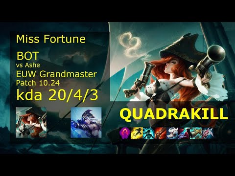 Miss Fortune ADC vs Ashe - EUW Grandmaster 20/4/3 Patch 10.24 Gameplay