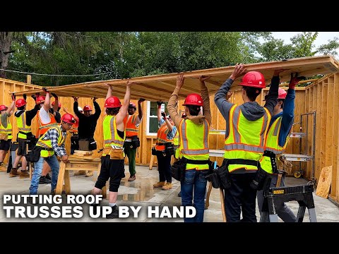 Putting Roof Trusses On PAC House Garage By Hand
