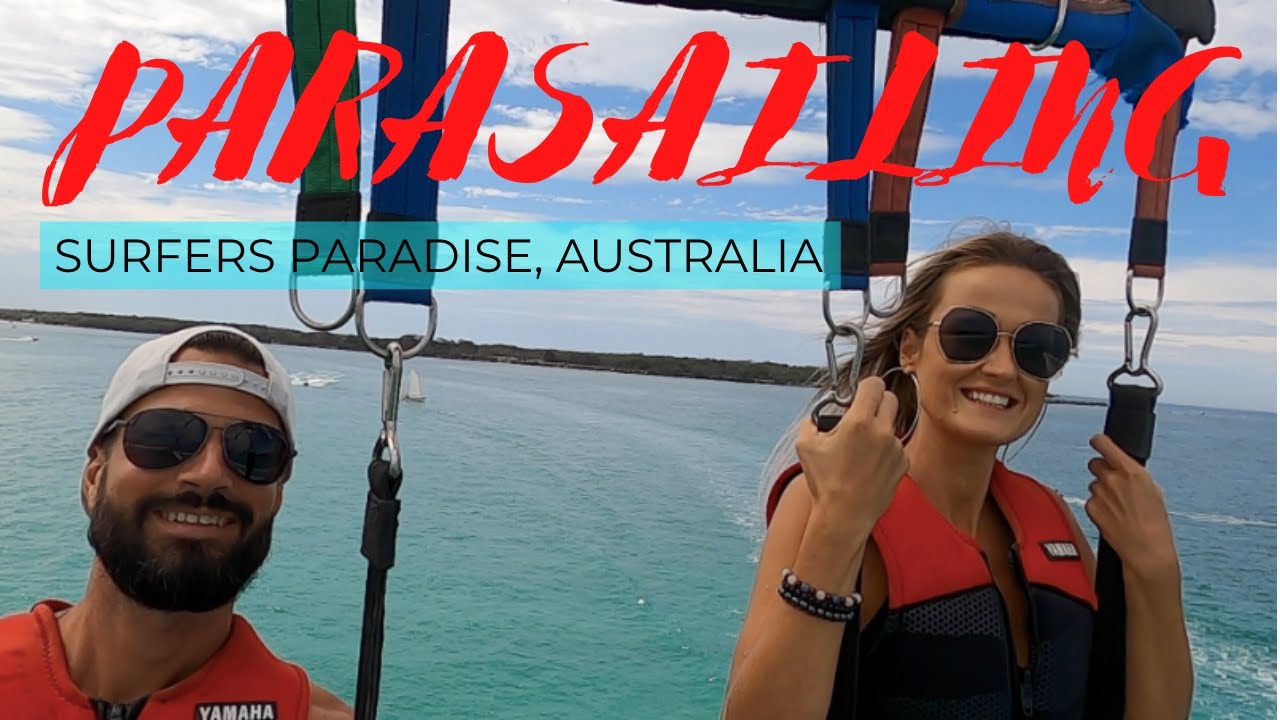 A duo experience Parasailing Adventure in the Gold Coast waterways.
