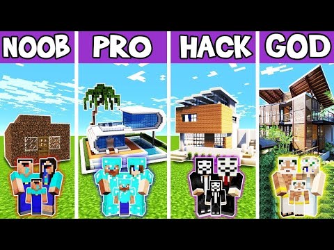 Noobas - Minecraft - Minecraft Battle : Family Modern Summer House Build Challenge - Noob Vs Pro Vs Hacker Vs God