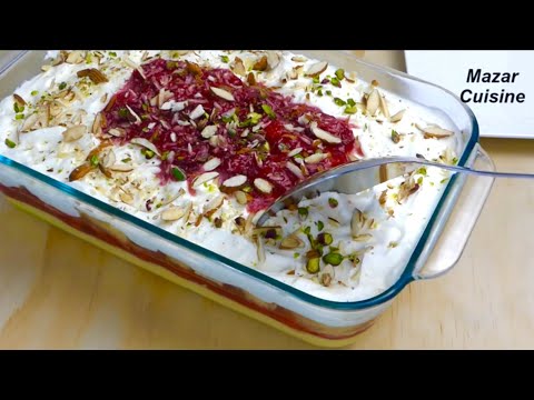 Fruit Custard Trifle  کسترد میوه و کیک Easy Fruit Custard Trifle Dessert Recipe