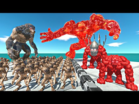 Werewolf Team Rescues Magma Lava Golem Evolution and Fight - Animal Revolt Battle Simulator